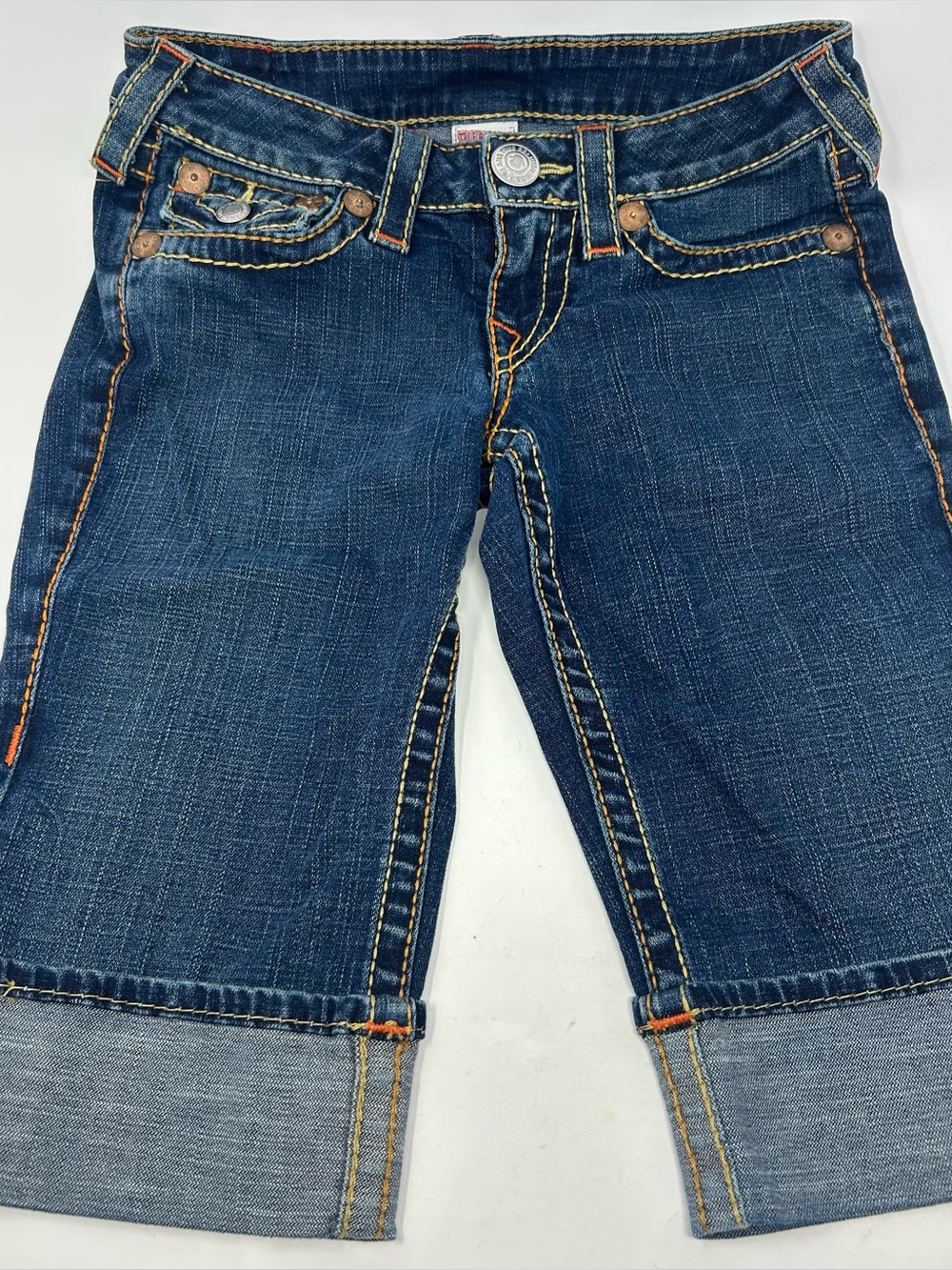 True Religion Dark Blue Cuffed Cropped Jeans